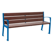 PROCITY SITZBANK SILAOS 6 LEISTEN  - MIT ARMLEHNE - STAHL & RECYCLING-KUNSTSTOFF: Sitzfläche aus Recycling-Kunststoff (Enzianblau), Gestel aus Stahl (Enzianblau)