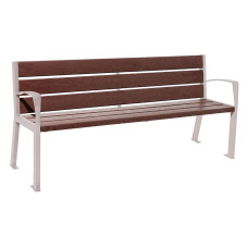PROCITY SILAOS 6 SLAT PARK BENCH - WITH ARMREST - STEEL & RECYCLED PLASTIC: Seating made of recycled plastic (Silk Grey), frame made of steel (Silk Grey).