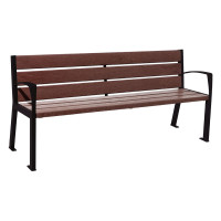 PROCITY SILAOS 6 Slats Bench - WITH ARMREST - STEEL & RECYCLED PLASTIC: Seat made of recycled plastic (deep black), frame made of steel (deep black).