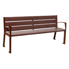 PROCITY SITZBANK SILAOS 6 LEISTEN  - MIT ARMLEHNE - STAHL & RECYCLING-KUNSTSTOFF: Sitzfläche aus Recycling-Kunststoff (Bunte), Gestel aus Stahl (Rost Corten-Effekt)