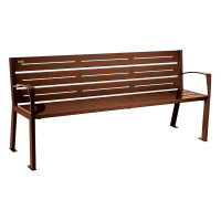 PROCITY SILAOS 6 SLAT BENCH WITH ARMREST - SINGLE OR DUAL COLOR: Seat made of galvanized steel (colorful), frame made of steel (rust corten effect).