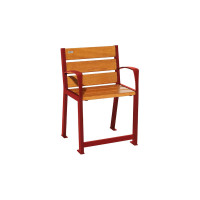 PROCITY STUHL SILAOS FOR SENIORS 6 WOODEN SLATS - WITH ARMREST - WOOD & STEEL: Seat made of oak wood (light oak), frame made of steel (purple-red).