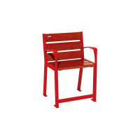 PROCITY chair SILAOS for seniors 6 wooden slats - with armrest - wood & steel: Seat made of oak wood (mahogany), Frame made of steel (traffic red).