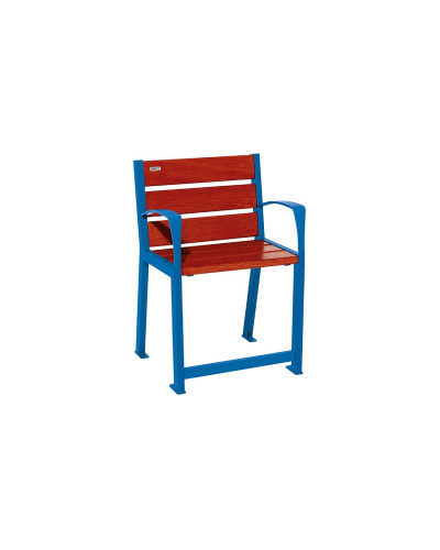 Buy PROCITY Chair SILAOS FOR SENIORS 6 WOODEN SLATS - WITH ARMREST - WOOD & STEEL: Seat made of oak wood (light oak), Frame made of steel (traffic red) - Online Shop. Delivery available.