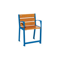 PROCITY chair SILAOS for seniors 6 wooden slats - with armrest - wood & steel: Seating surface made of oak wood (light oak), frame made of steel (gentian blue).