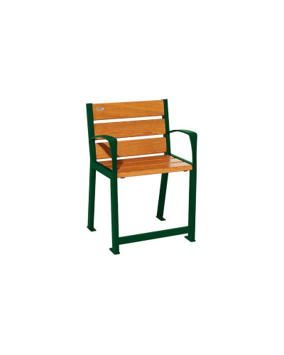 Buy PROCITY Chair SILAOS FOR SENIORS 6 WOODEN SLATS - WITH ARMREST - WOOD & STEEL: Seat made of oak wood (light oak), Frame made of steel (traffic red) - Online Shop. Delivery available.