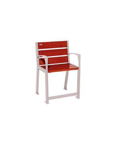 Buy PROCITY Chair SILAOS FOR SENIORS 6 WOODEN SLATS - WITH ARMREST - WOOD & STEEL: Seat made of oak wood (light oak), Frame made of steel (traffic red) - Online Shop. Delivery available.