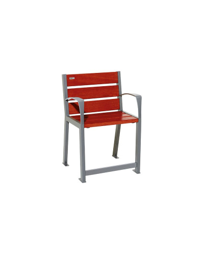 Buy PROCITY Chair SILAOS FOR SENIORS 6 WOODEN SLATS - WITH ARMREST - WOOD & STEEL: Seat made of oak wood (light oak), Frame made of steel (traffic red) - Online Shop. Delivery available.