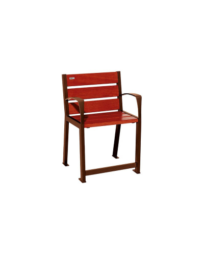 Buy PROCITY Chair SILAOS FOR SENIORS 6 WOODEN SLATS - WITH ARMREST - WOOD & STEEL: Seat made of oak wood (light oak), Frame made of steel (traffic red) - Online Shop. Delivery available.