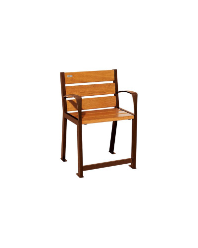 Buy PROCITY Chair SILAOS FOR SENIORS 6 WOODEN SLATS - WITH ARMREST - WOOD & STEEL: Seat made of oak wood (light oak), Frame made of steel (traffic red) - Online Shop. Delivery available.
