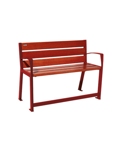 Buy PROCITY SITZBANK SILAOS FOR SENIORS 6 WOODEN SLATS - WITH ARMREST - WOOD & STEEL: Seat made of oak wood (light oak), Frame made of steel (traffic red) - Purchase in the Online Shop. Delivery!