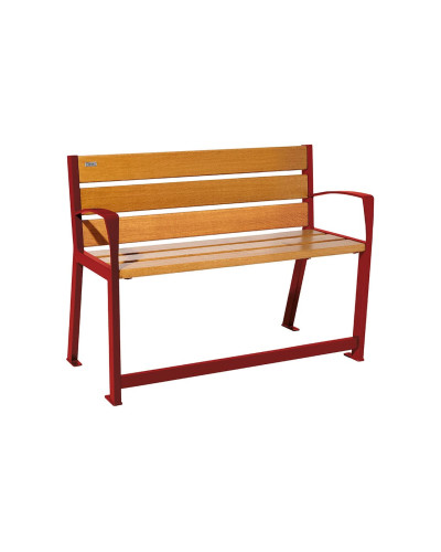 Buy PROCITY SITZBANK SILAOS FOR SENIORS 6 WOODEN SLATS - WITH ARMREST - WOOD & STEEL: Seat made of oak wood (light oak), Frame made of steel (traffic red) - Purchase in the Online Shop. Delivery!