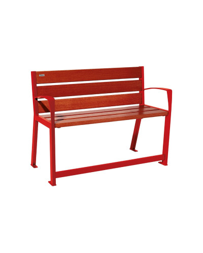 Buy PROCITY SITZBANK SILAOS FOR SENIORS 6 WOODEN SLATS - WITH ARMREST - WOOD & STEEL: Seat made of oak wood (light oak), Frame made of steel (traffic red) - Purchase in the Online Shop. Delivery!