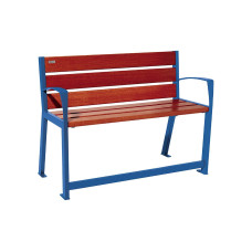PROCITY SITZBANK SILAOS FÜR SENIOREN 6 HOLZLATTEN - MIT ARMLEHNE - HOLZ & STAHL: Sitzfläche aus Eichenholz (Mahagoni), Gestel aus Stahl (Enzianblau)