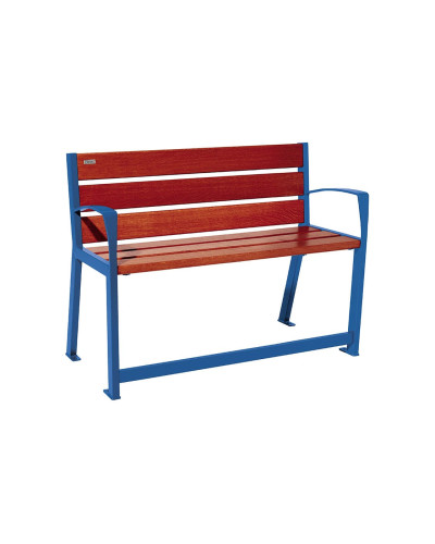 Buy PROCITY SITZBANK SILAOS FOR SENIORS 6 WOODEN SLATS - WITH ARMREST - WOOD & STEEL: Seat made of oak wood (light oak), Frame made of steel (traffic red) - Purchase in the Online Shop. Delivery!