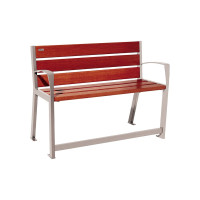 PROCITY SITZBANK SILAOS FÜR SENIOREN 6 HOLZLATTEN - MIT ARMLEHNE - HOLZ & STAHL: Sitzfläche aus Eichenholz (Mahagoni), Gestel aus Stahl (Seidengrau)