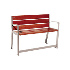 PROCITY SITZBANK SILAOS FÜR SENIOREN 6 HOLZLATTEN - MIT ARMLEHNE - HOLZ & STAHL: Sitzfläche aus Eichenholz (Mahagoni), Gestel aus Stahl (Seidengrau)