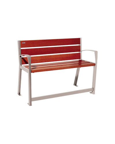 Buy PROCITY SITZBANK SILAOS FOR SENIORS 6 WOODEN SLATS - WITH ARMREST - WOOD & STEEL: Seat made of oak wood (light oak), Frame made of steel (traffic red) - Purchase in the Online Shop. Delivery!