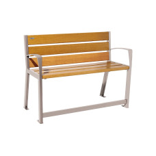 PROCITY SITZBANK SILAOS FÜR SENIOREN 6 HOLZLATTEN - MIT ARMLEHNE - HOLZ & STAHL: Sitzfläche aus Eichenholz (helle Eiche), Gestel aus Stahl (Seidengrau)
