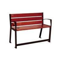 PROCITY bench Silaos for seniors 6 wooden slats - with armrest - wood & steel: Seat made of oak wood (mahogany), frame made of steel (chocolate brown).