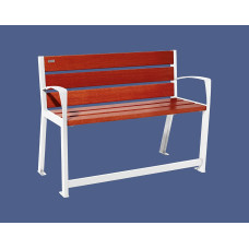 PROCITY SITZBANK SILAOS FÜR SENIOREN 6 HOLZLATTEN - MIT ARMLEHNE - HOLZ & STAHL: Sitzfläche aus Eichenholz (Mahagoni), Gestel aus Stahl (Reinweiß)