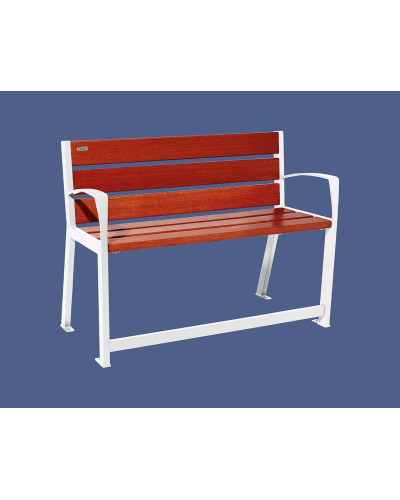 Buy PROCITY SITZBANK SILAOS FOR SENIORS 6 WOODEN SLATS - WITH ARMREST - WOOD & STEEL: Seat made of oak wood (light oak), Frame made of steel (traffic red) - Purchase in the Online Shop. Delivery!