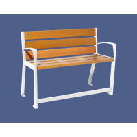 PROCITY SITZBANK SILAOS FÜR SENIOREN 6 HOLZLATTEN - MIT ARMLEHNE - HOLZ & STAHL: Sitzfläche aus Eichenholz (helle Eiche), Gestel aus Stahl (Reinweiß)