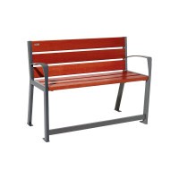 PROCITY bench SILAOS for seniors 6 wooden slats - with armrest - wood & steel: Seat made of oak wood (mahogany), frame made of steel (Procity Grey).