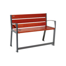 PROCITY SITZBANK SILAOS FÜR SENIOREN 6 HOLZLATTEN - MIT ARMLEHNE - HOLZ & STAHL: Sitzfläche aus Eichenholz (Mahagoni), Gestel aus Stahl (Procity Grau)