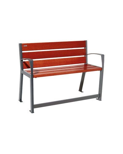 Buy PROCITY SITZBANK SILAOS FOR SENIORS 6 WOODEN SLATS - WITH ARMREST - WOOD & STEEL: Seat made of oak wood (light oak), Frame made of steel (traffic red) - Purchase in the Online Shop. Delivery!