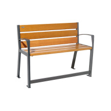 PROCITY SITZBANK SILAOS FÜR SENIOREN 6 HOLZLATTEN - MIT ARMLEHNE - HOLZ & STAHL: Sitzfläche aus Eichenholz (helle Eiche), Gestel aus Stahl (Procity Grau)