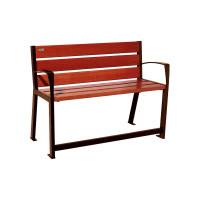 PROCITY SITZBANK SILAOS FÜR SENIOREN 6 HOLZLATTEN - MIT ARMLEHNE - HOLZ & STAHL: Sitzfläche aus Eichenholz (Mahagoni), Gestel aus Stahl (Rost Corten-Effekt)