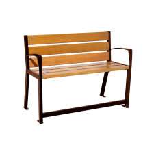 PROCITY SITZBANK SILAOS FÜR SENIOREN 6 HOLZLATTEN - MIT ARMLEHNE - HOLZ & STAHL: Sitzfläche aus Eichenholz (helle Eiche), Gestel aus Stahl (Rost Corten-Effekt)