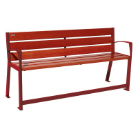 PROCITY SILAOS SENIOR BENCH 6 WOODEN SLATS - WITH ARMREST - WOOD & STEEL: Seat made of oak wood (mahogany), frame made of steel (purple).