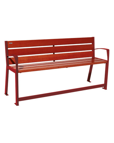 Kaufe PROCITY SITZBANK SILAOS FÜR SENIOREN 6 HOLZLATTEN - MIT ARMLEHNE - HOLZ & STAHL: Sitzfläche aus Eichenholz (Mahagoni), Gestel aus Stahl (Purpurrot) - Online Shop