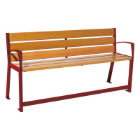 Procity Senior Sit Bench Silaos with 6 Wooden Slats - With Armrest - Wood & Steel: Seat made of oak wood (light oak), frame made of steel (burgundy red).