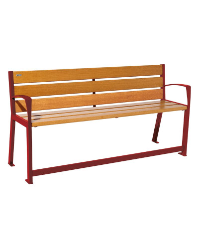 Buy PROCITY SITZBANK SILAOS FOR SENIORS 6 WOODEN SLATS - WITH ARMREST - WOOD & STEEL: Seat made of oak wood (light oak), frame made of steel (Purplered) - Online Shop. Delivery available.