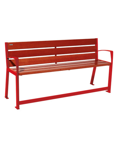 Kaufen Sie PROCITY SITZBANK SILAOS FÜR SENIOREN 6 HOLZLATTEN - MIT ARMLEHNE - HOLZ & STAHL: Sitzfläche aus Eichenholz (Mahagoni), Gestell aus Stahl (Verkehrsrot) - Online-Shop