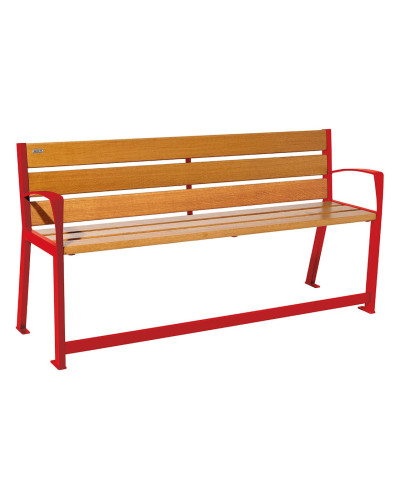 Buy PROCITY SITZBANK SILAOS FOR SENIORS 6 WOODEN SLATS - WITH ARMREST - WOOD & STEEL: Seat made of oak wood (light oak), Frame made of steel (traffic red) - Purchase in the Online Shop. Delivery!