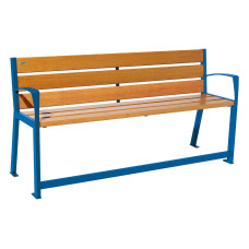 PROCITY SITZBANK SILAOS FÜR SENIOREN 6 HOLZLATTEN - MIT ARMLEHNE - HOLZ & STAHL: Sitzfläche aus Eichenholz (helle Eiche), Gestel aus Stahl (Enzianblau)