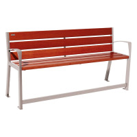 PROCITY SILAOS SENIOR BENCH 6 WOODEN SLATS - WITH ARMREST - WOOD & STEEL: Seat made of oak wood (Mahogany), Frame made of steel (Silk Grey).