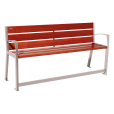 PROCITY SITZBANK SILAOS FÜR SENIOREN 6 HOLZLATTEN - MIT ARMLEHNE - HOLZ & STAHL: Sitzfläche aus Eichenholz (Mahagoni), Gestel aus Stahl (Seidengrau)