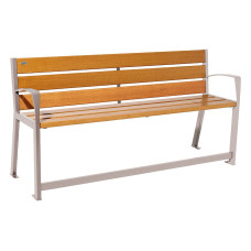 PROCITY SITZBANK SILAOS FÜR SENIOREN 6 HOLZLATTEN - MIT ARMLEHNE - HOLZ & STAHL: Sitzfläche aus Eichenholz (helle Eiche), Gestel aus Stahl (Seidengrau)