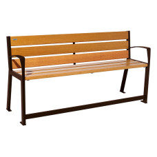 PROCITY SITZBANK SILAOS FÜR SENIOREN 6 HOLZLATTEN - MIT ARMLEHNE - HOLZ & STAHL: Sitzfläche aus Eichenholz (helle Eiche), Gestel aus Stahl (Schokoladenbraun)