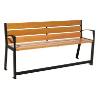 PROCITY Senior Silaos Wooden Bench with 6 Slats - with Armrest - Wood & Steel: Seat made of oak wood (light oak), frame made of steel (deep black).