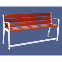 PROCITY SILAOS SENIOR BENCH WITH BACKREST - 6 WOODEN SLATS - WOOD & STEEL: Seat made of oak wood (mahogany), frame made of steel (pure white).
