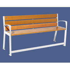 PROCITY SITZBANK SILAOS FÜR SENIOREN 6 HOLZLATTEN - MIT ARMLEHNE - HOLZ & STAHL: Sitzfläche aus Eichenholz (helle Eiche), Gestel aus Stahl (Reinweiß)