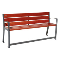 PROCITY bench SILAOS for seniors 6 wooden slats - with armrest - wood & steel: Seat made of oak wood (mahogany), frame made of steel (Procity Grey).