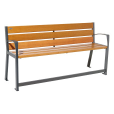 PROCITY SITZBANK SILAOS FÜR SENIOREN 6 HOLZLATTEN - MIT ARMLEHNE - HOLZ & STAHL: Sitzfläche aus Eichenholz (helle Eiche), Gestel aus Stahl (Procity Grau)