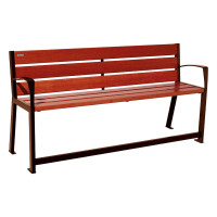 PROCITY SILAOS WOODEN SEAT BENCH FOR SENIORS 6 SLATS - WITH ARMREST - WOOD & STEEL: Seat surface made of oak wood (mahogany), frame made of steel (rust Corten-effect).